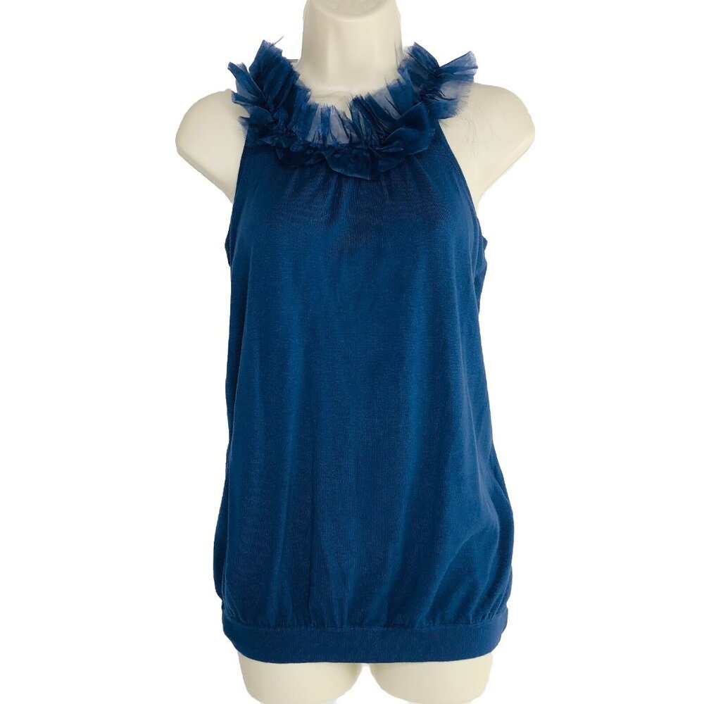 Couture Y2K Womens Halter Top Blouse Shirt XS Teal Blue Career Office Cocktail